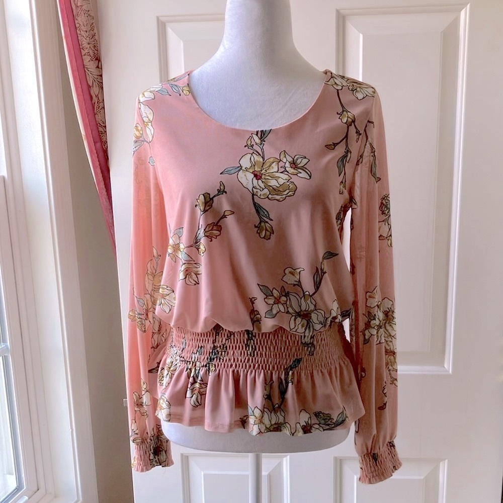 Luna Long Sleeve Blouse/Top Floral Pattern Pink Size S